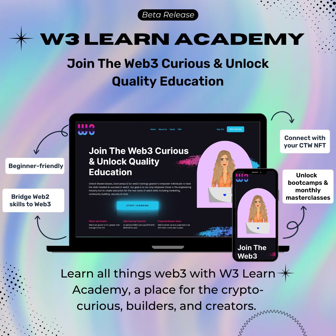 CryptoTechWomen's tweet photo. 🎉 We have BIG news today 🎉

We’re so excited to finally announce our Web3 educational platform. Introducing…

✨@w3learnacademy sister product of CTW! ✨

You can access the beta version starting today at https://t.co/KQxFXgXwZF 🧵 https://t.co/yJ5zqk3sgT