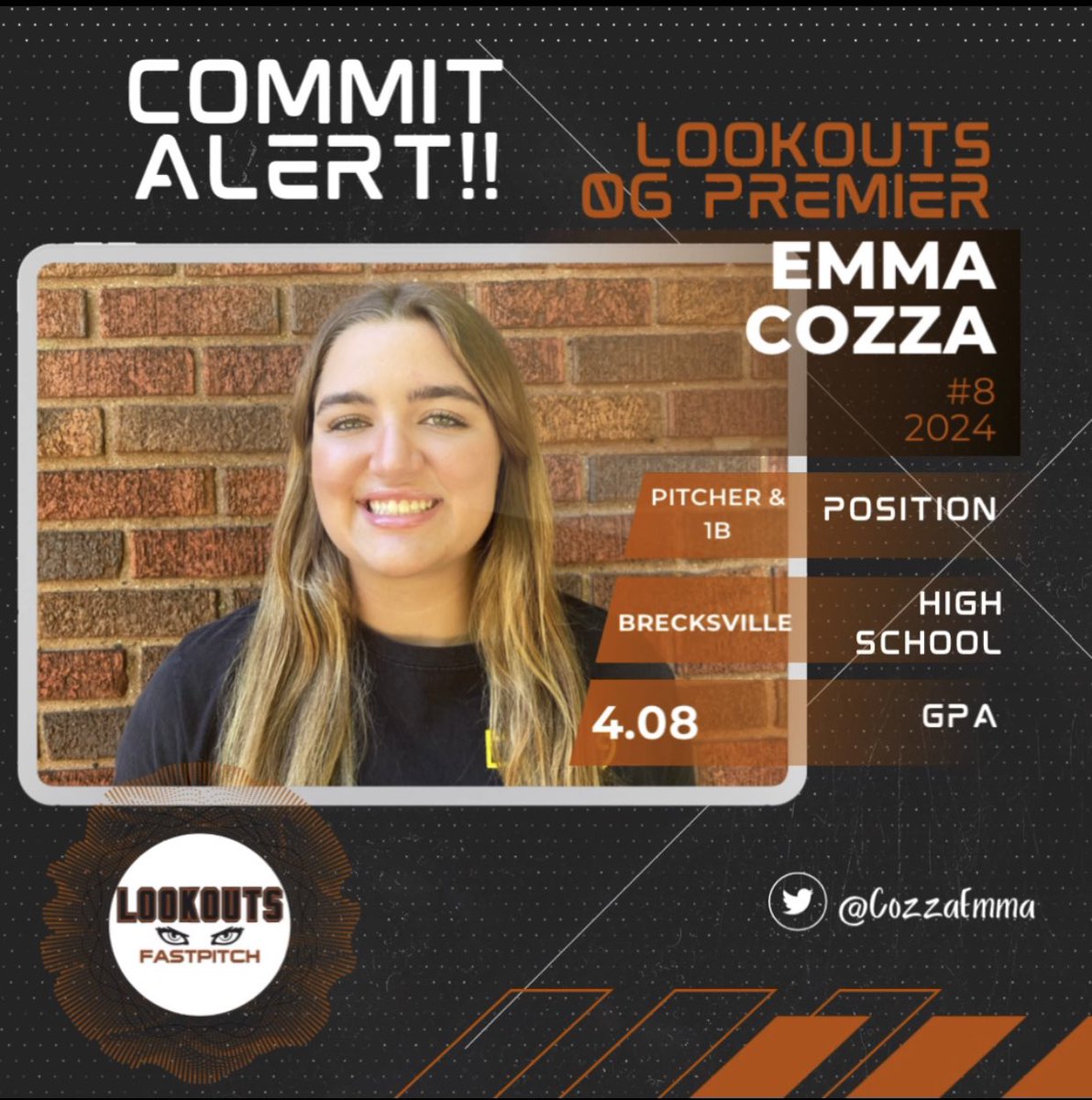 ✨ COMMITMENT ALERT!! ✨ Emma is an 06/2024 Pitcher with a nasty change up! Welcome aboard Emma Cozza &amp;  Family! 🧡🖤🧡  <a href="/CozzaEmma/">Emma Cozza</a> <a href="/LLookouts/">Lookouts Fastpitch</a>