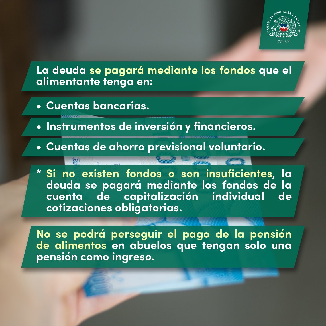 Camara_cl's tweet photo. 🤓#DatosdelProyecto
👩👧👧#PensionesdeAlimentos
👇Aquí te explicamos en qué consiste la propuesta despachada a ley que garantiza el pago efectivo de las pensiones de alimentos.💰
🔎Para más información visita https://t.co/bcfTQRJKQA https://t.co/n1dN9bER0M