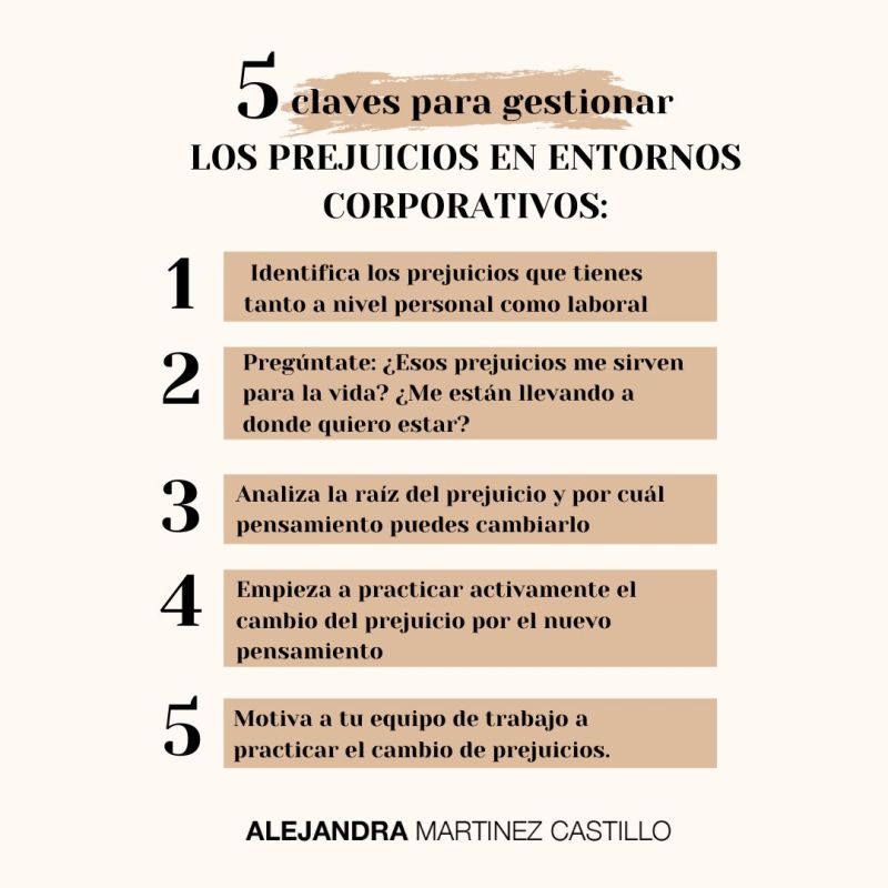 AleLMC's tweet photo. Los prejuicios son sesgos inconscientes de algo que se conoce poco y que tienen impactos en nuestras emociones, pensamientos, decisiones y acciones.
¿Cómo gestionarlos? 
Aquí te doy 5 pasos clave para gestionarlos 
¿Estás dispuesto a desafiar tus prejuicios?
#liderazgo https://t.co/Tcq4OSWMBO
