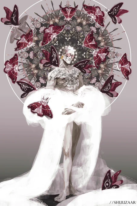 on most of their designs, they also have intricate tattoos and some scares reflecting some of these aspects and the various things they've done to themself to accomplish their goals. In each universe, they face dissociation with their own body and try to feel whole again 