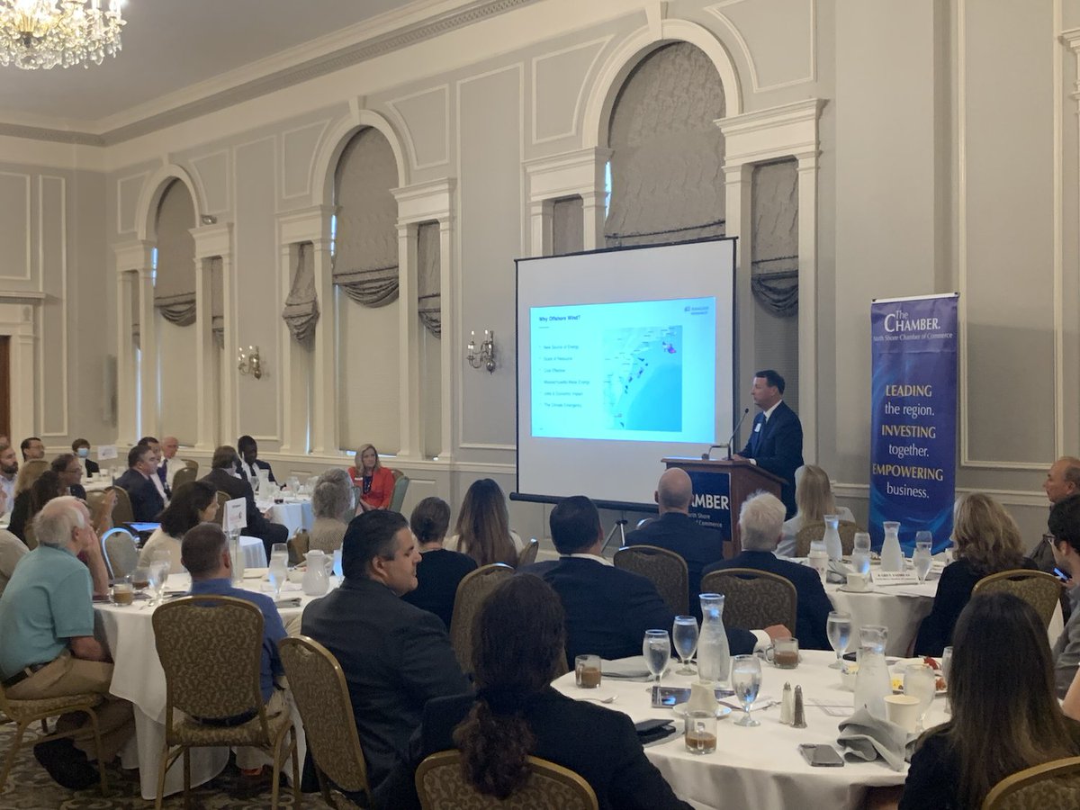 CommonwealthWND's tweet photo. Bill White, President & CEO of Offshore for @AvangridRen, provided an overview of the #CommonwealthWind project to the @NSChamber last week. He highlighted @AVANGRIDs partnership aimed at establishing Salem Harbor as the state’s second major offshore wind port. #OffshoreWind https://t.co/sVo97yGIsY