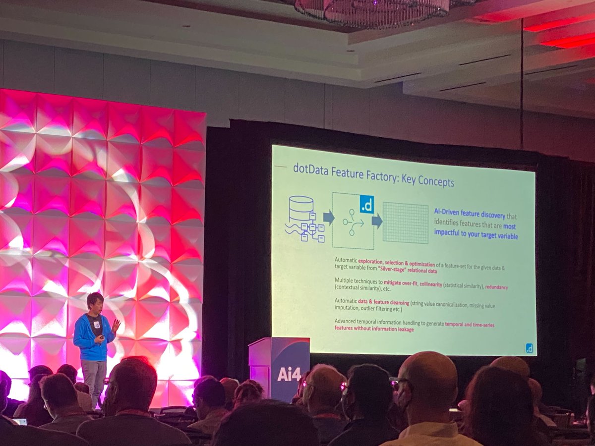 dotDataUS's tweet photo. Our CEO & Founder Dr. Ryohei Fujimaki just introduced dotData’s “Feature Factory” approach at #Ai42022 in Las Vegas. Do you want to learn more about it? See you at dotData booth #303!
https://t.co/znON51y6DO
#FeatureFactory #DataScience #AI #ML https://t.co/CUJYTIxQqK