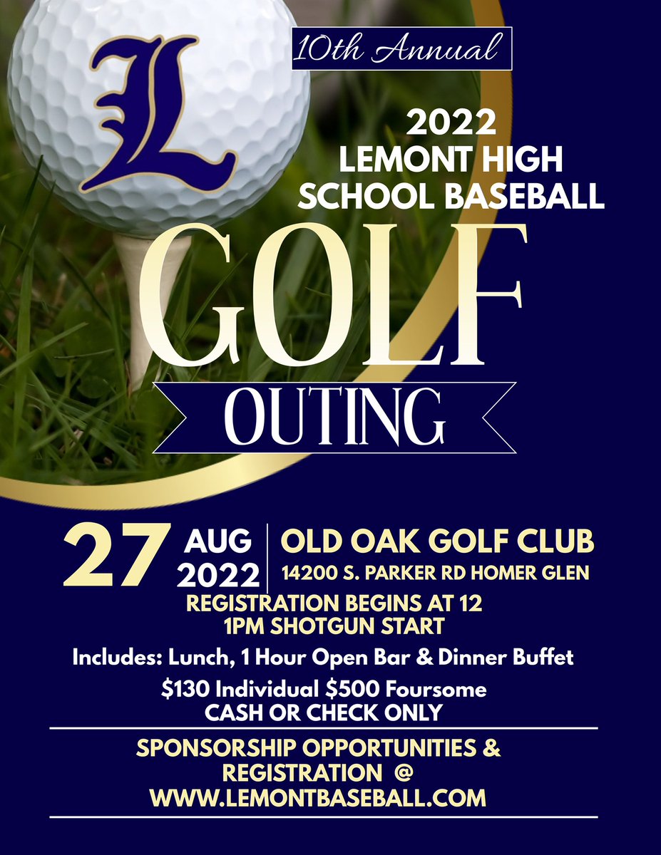 WANNA GOLF?!? Only 4 more groups(16 golfers) open for our golf outing on August 27th at Old Oak CC. REGISTER TODAY at lemontbaseball.com #WeAreLemont