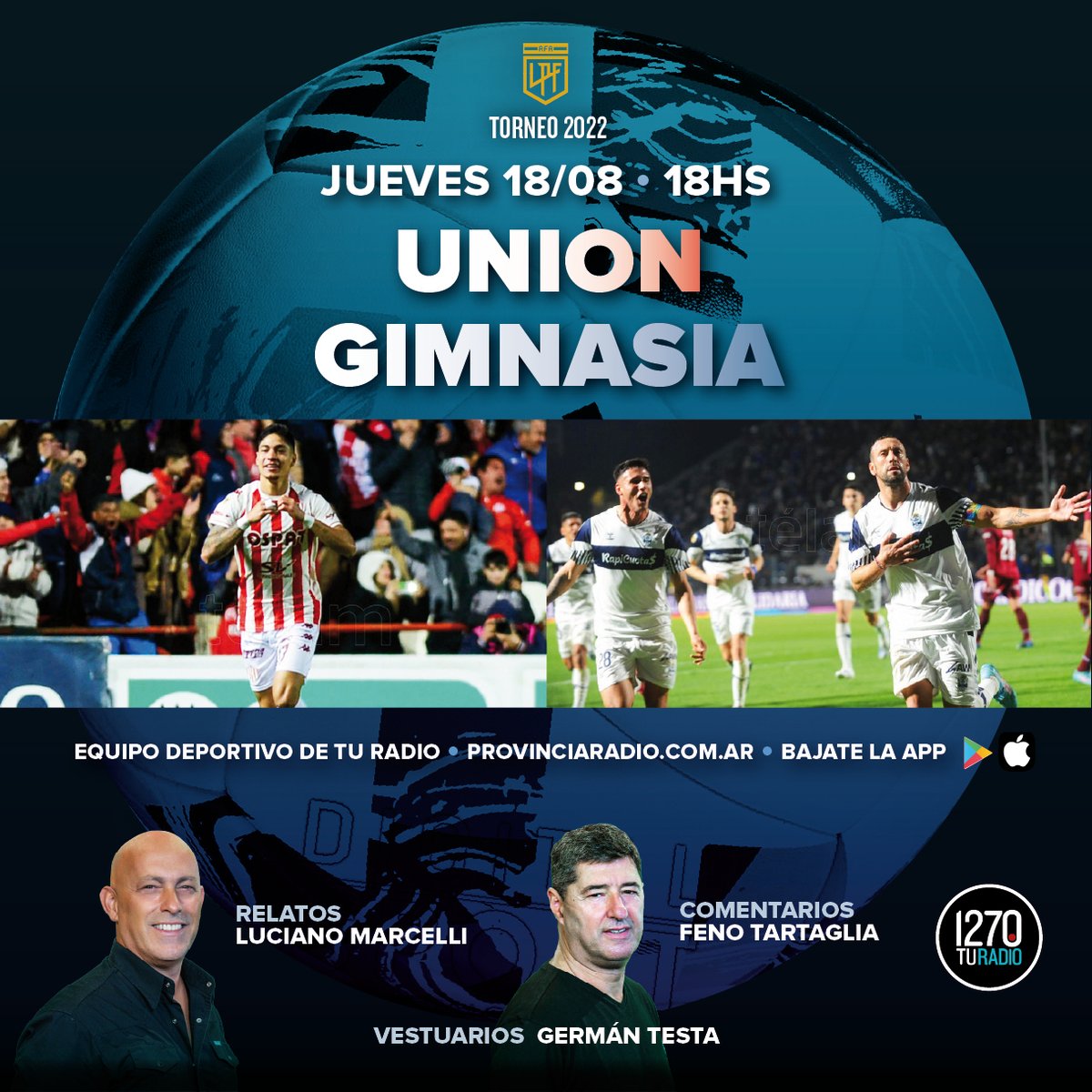 ⚽ El partido de Unión vs Gimnasia lo vivís en #Provincia1270 

👉 Con relatos de Luciano Marcelli y comentarios de Feno Tartaglia

#Provincia1270, ¡tu radio! 📻