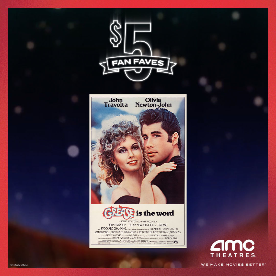 To honor the late Olivia Newton-John: many of our U.S. theatres this weekend will show her classic 1978 hit movie Grease, again on the big screen. An inexpensive $5 admission price, and through our charity AMC Cares we will donate $1 per sold ticket to breast cancer research.