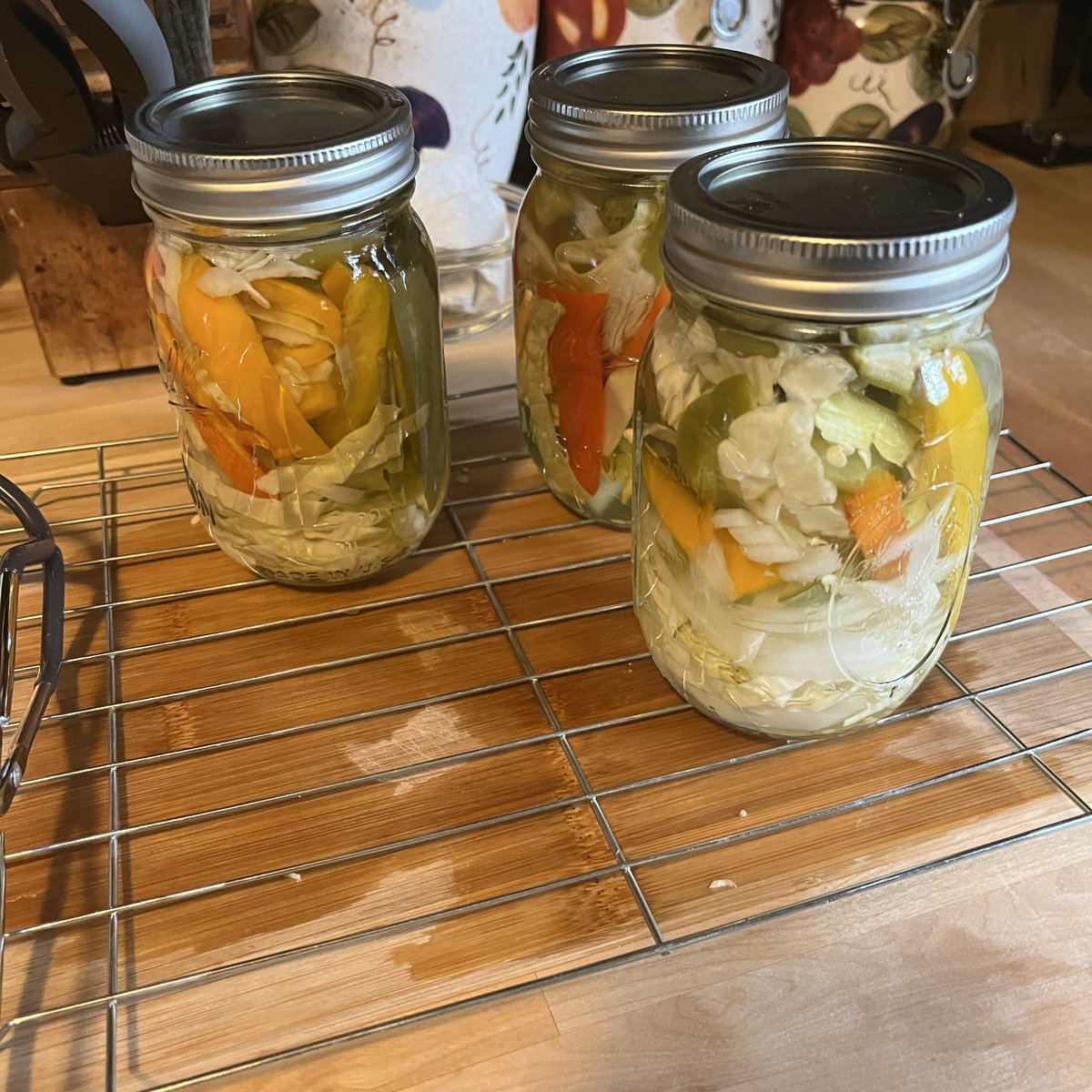 WineDownWithRo's tweet photo. On my southern bell kick. Canned my peppers and onions from my garden. #canning #southerbelle #freshpeppers #gardening #peppers #yummy https://t.co/bPUdJvIjI7