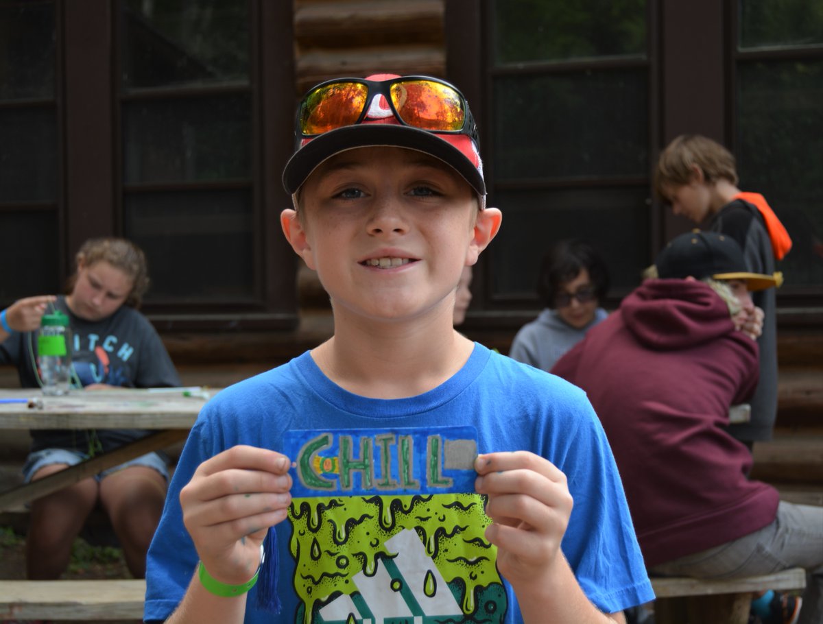CampSusanCurtis's tweet photo. What word would you use to describe Camp Susan Curtis? Last week, campers made bookmarks that expressed how camp makes them feel. Camper Lucas shared that camp makes him feel CHILL! We love to see campers share how they feel at Camp Susan Curtis in their own words. https://t.co/J9uWkaV4X7