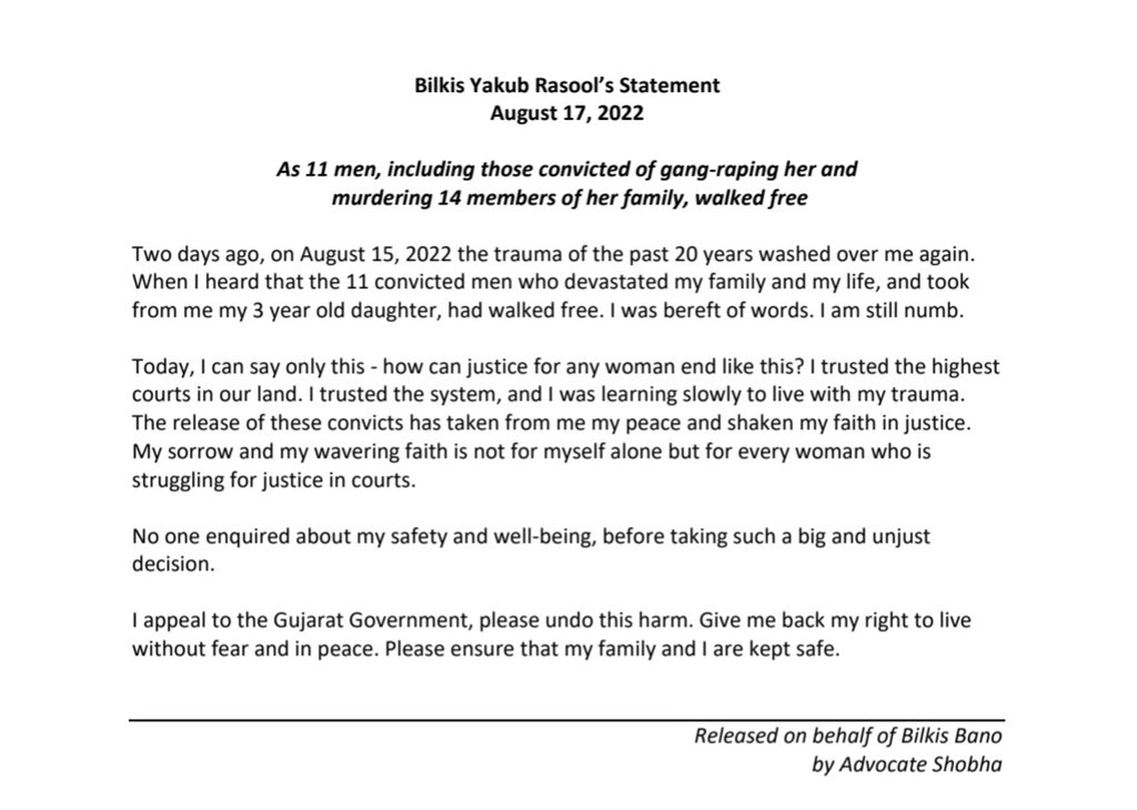 Statement by Bilkis Bano.