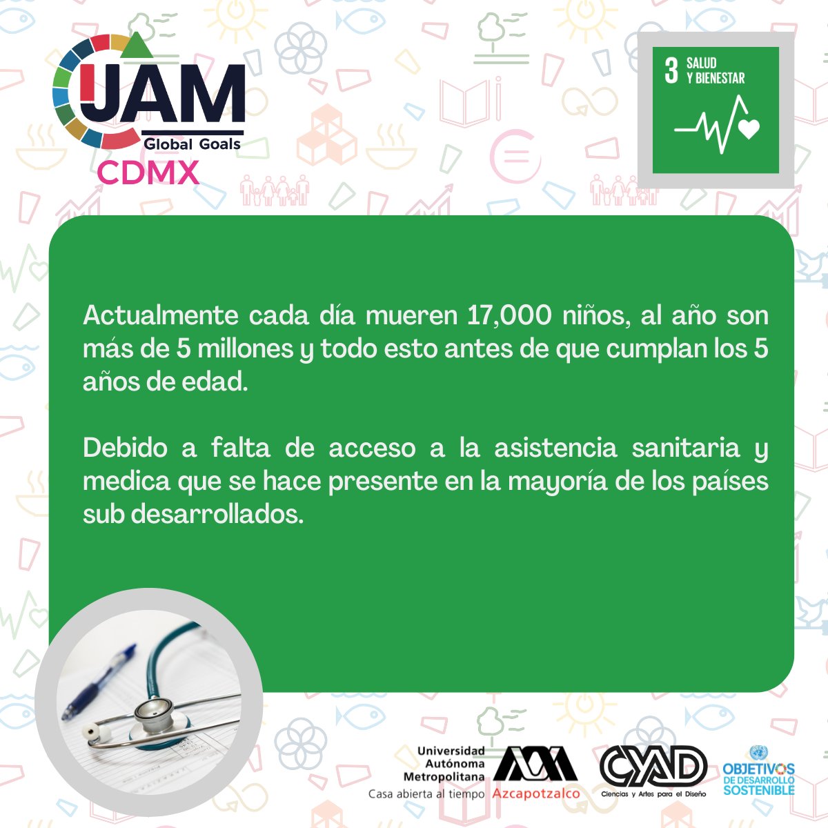 GlobalGoalsCDMX's tweet photo. El objetivo numero 3 de la agenda 2030 propone mejorar el acceso a la salud en los paises subdesarrollados. 

¿Tienes alguna propuesta de solución a este problema? 

!Regístrate aquí y hazlo! Hoy es el último día de registro. 

https://t.co/hYUKMIMtUc

#GlobalGoals  #UAM #ODS https://t.co/yr07COFY2E