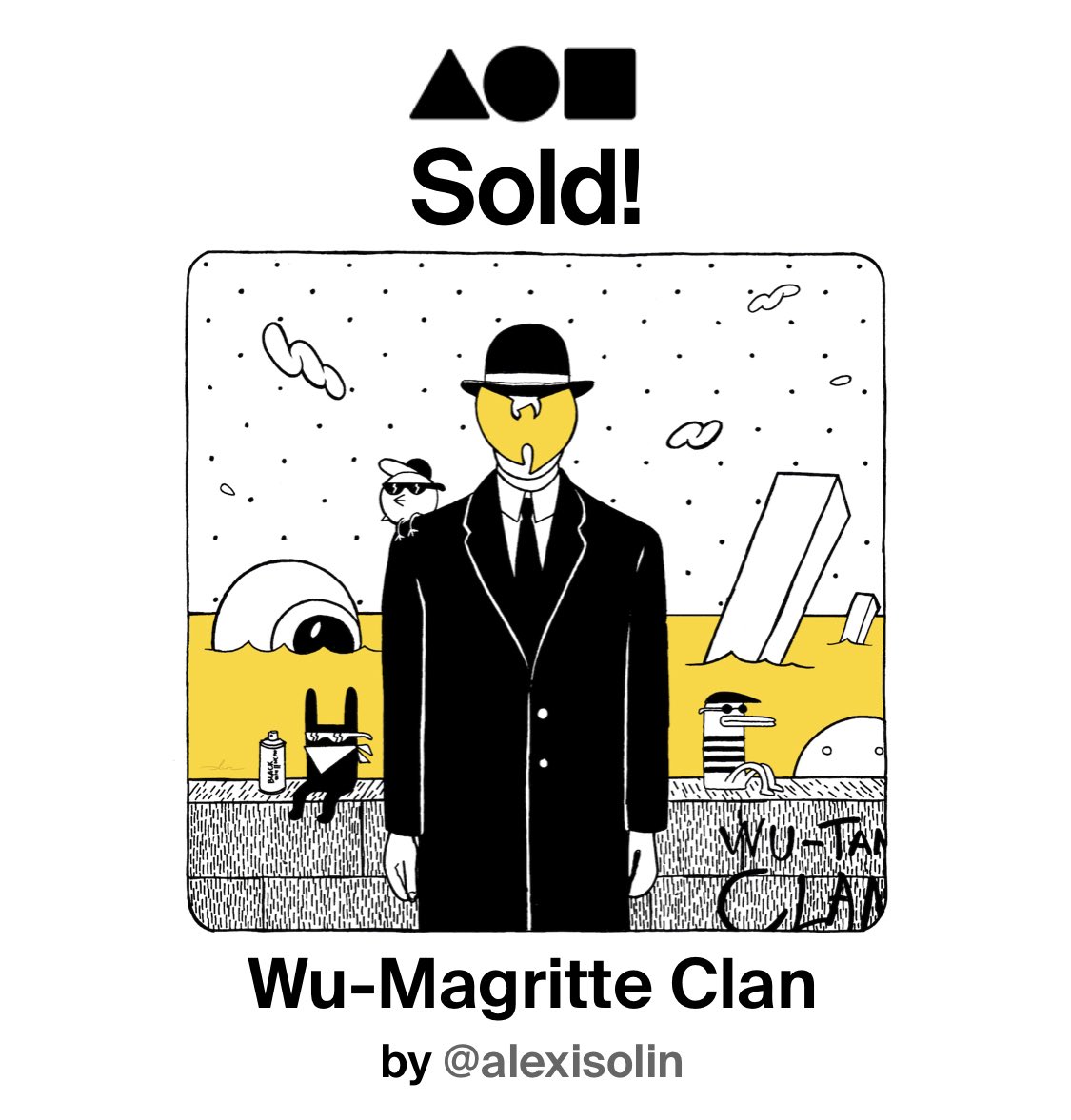 alexisolinart's tweet photo. It was an extremely quick sale on @foundation 😅 

Thanks a lot @nonamoto1 for your interest in my art and Forgotten Classic series! 👐⚡️🎶🫡

#magritte #nft #wutangclan https://t.co/FFaUD8vHf1