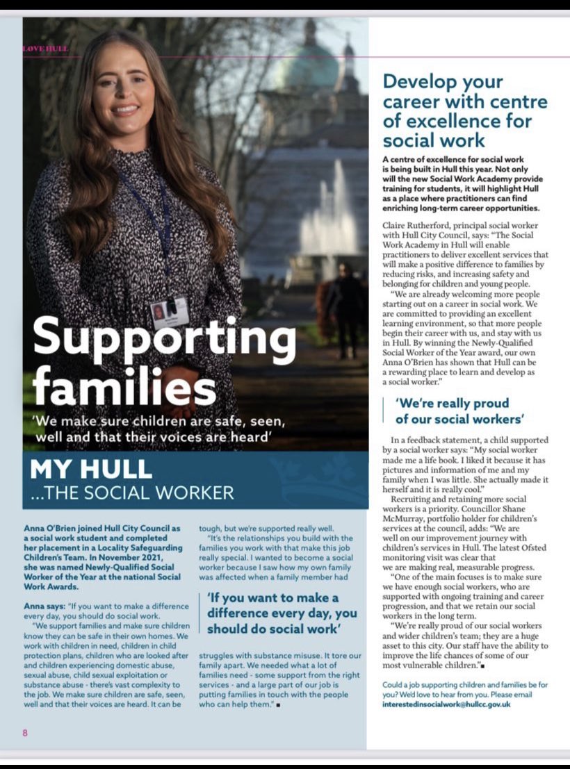 LOVE HULL. It is nearly one year on from
Anna O’Brien winning the NQSW awards. This months short listing is done. Anna is going from strength to
Strength in Hull, we are so proud of her , I be posting a interview 1 year on watch out. <a href="/socialworkaward/">Social Work Awards</a> <a href="/humber_sw/">HumberSWTeachingPartnership</a>