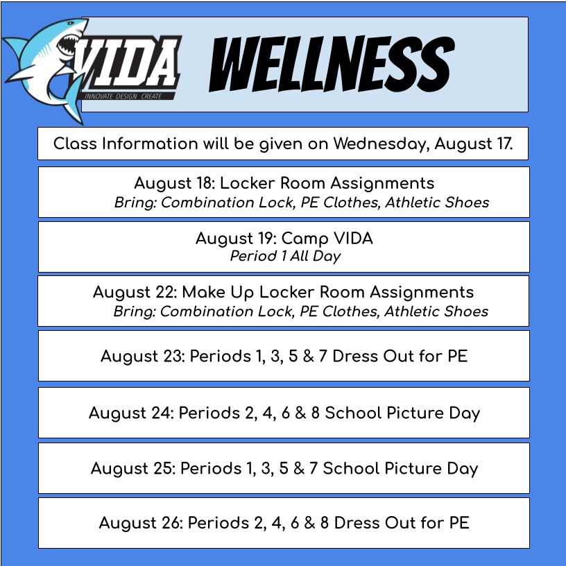 mssitesvida's tweet photo. Here's the plan for the first few days of Wellness! We are so excited to have everyone back on campus!! @VIDASHARKS @CoachKymKing @SmethurstKyle https://t.co/q5Mt1UZhTg