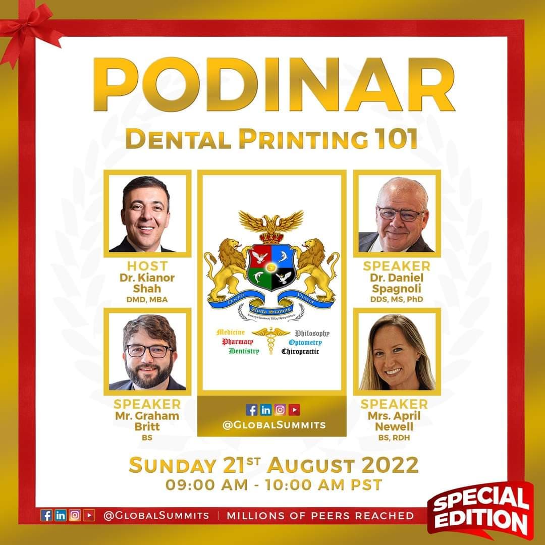 DrKianorShah's tweet photo. The future is NOW. Join us on a Podinar on Sunday to learn more about 3D printing of prosthetics (crowns, dentures, night guards, surgical stents, inlays, onlays, overlays, temporaries, and other appliances) and how to get started. #DoctorToDoctor https://t.co/t1UfRTcCut