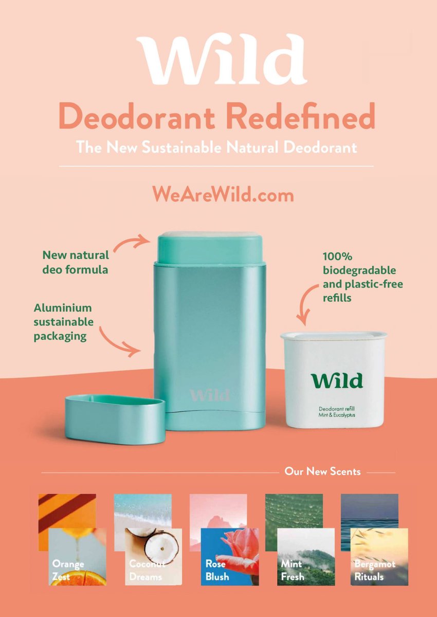 _HannahByrne's tweet photo. @KarisX0 @HellsHeathen I’d recommend Wild, no sulphates, aluminium or parabens just natural ingredients. It’s pricier but it does last longer than other deodorants and there’s no waste so it’s better for the environment. The packaging is looks nice too! 👍 https://t.co/oikfxBxwUa