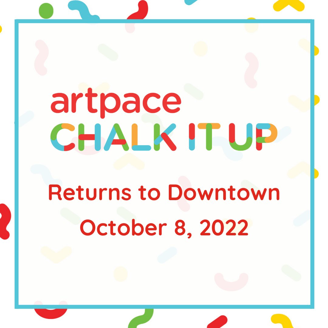 artpace's tweet photo. On Saturday, October 8, Artpace Chalk It Up will return downtown! This year’s Chalk It Up theme is: The San Antonio River.
Visit our website to learn more: https://t.co/4KNANV68de https://t.co/4LyLqjxXQh