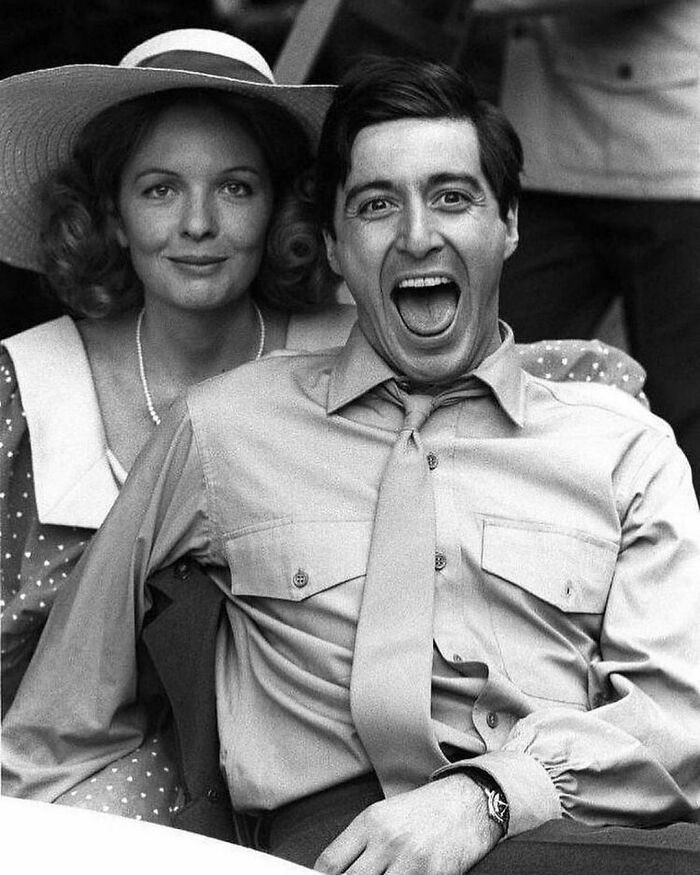 HistoryInPics's tweet photo. Diane Keaton And Al Pacino Behind The Scenes Of The Godfather, 1972 https://t.co/BF6qMr6u0r