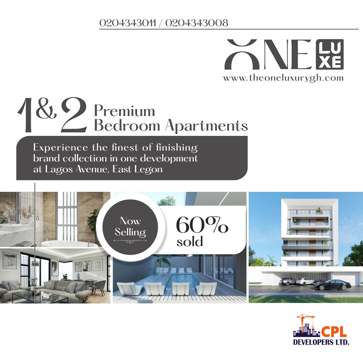 CplDevelopers's tweet photo. One Luxe House sets the benchmark for properties in East Legon! 

60% Sold! For info about #OneLuxeHouse: 

Visit https://t.co/mfXvci3nTU 

Call +233204343008/ +233204343011

Email: sales@theoneluxurygh.com

#cpldevelopers #ghanaproperties #ghanarealestate #investinghana https://t.co/pSDQHKiUDX