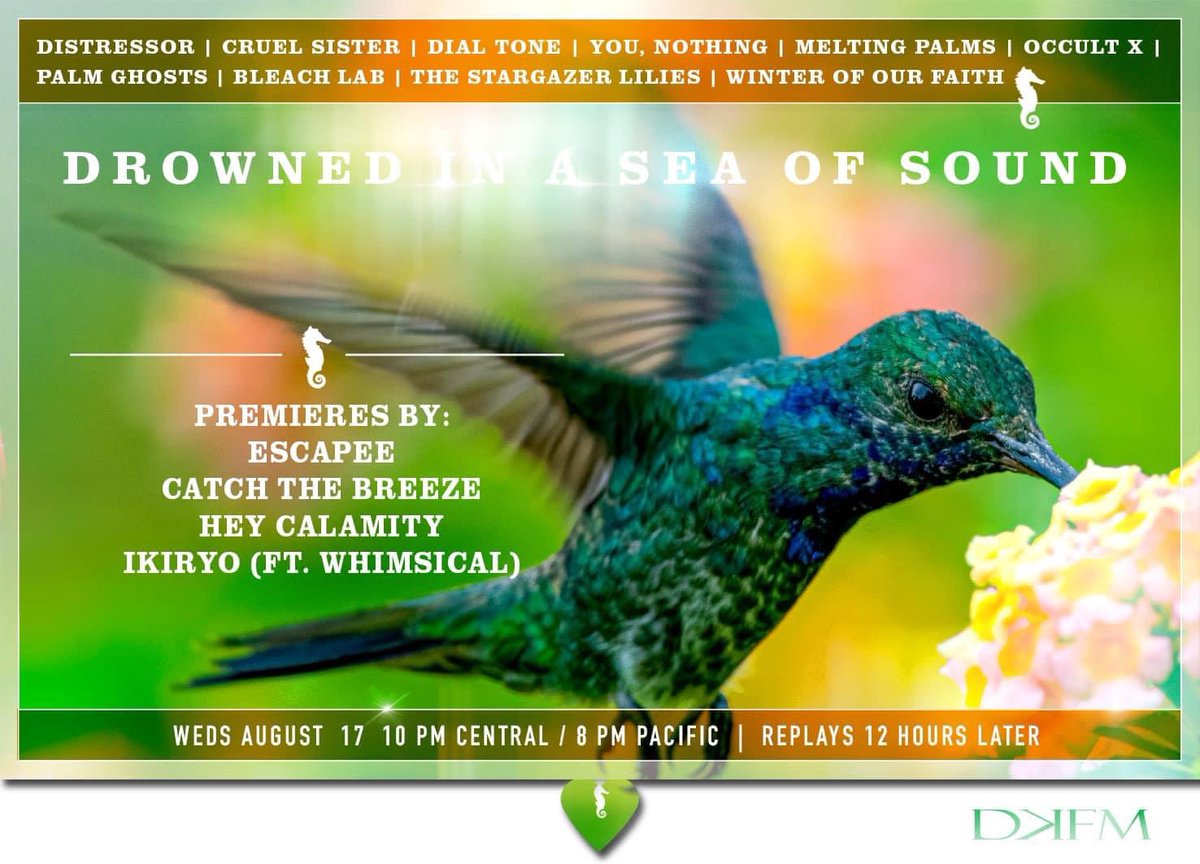 I am back on the air @ <a href="/decayfm/">decayfm</a> TONIGHT  w/ a brand new episode of Drowned in a Sea of Sound! My show will begin at 10pm CT/8pm PT &amp; replay 12 hours later (Thursday a.m.)

Tune in 1 hour earlier to catch a brand new episode of the legendary <a href="/whenthesunhits/">When The Sun Hits</a> @ 9pm CT/7pm PT.