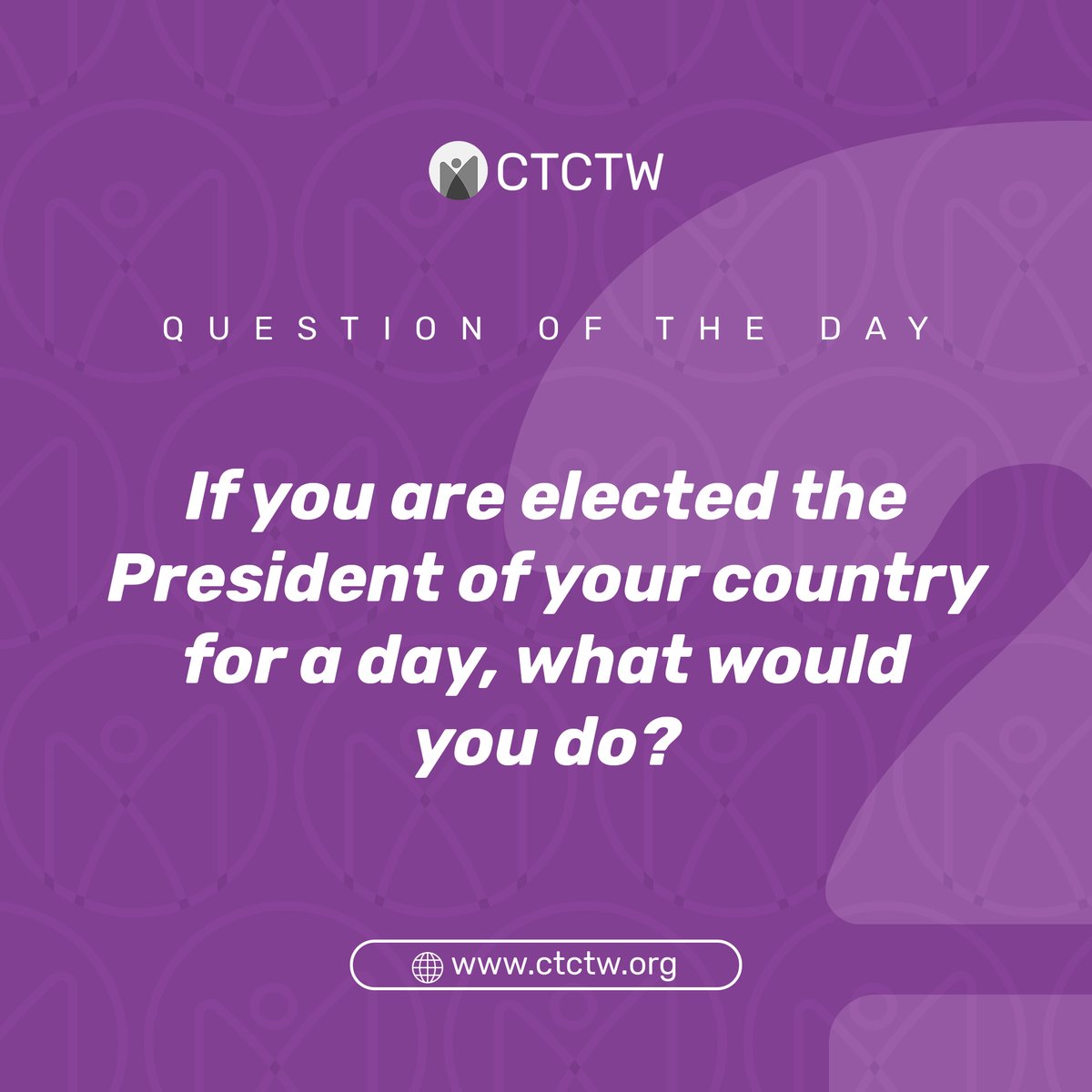 ctctworg's tweet photo. Dear President for a Day, let's hear your agenda in the comment section. 

#questionoftheday #presidentforaday #agenda #change #ctctw https://t.co/1AX7xkodeY