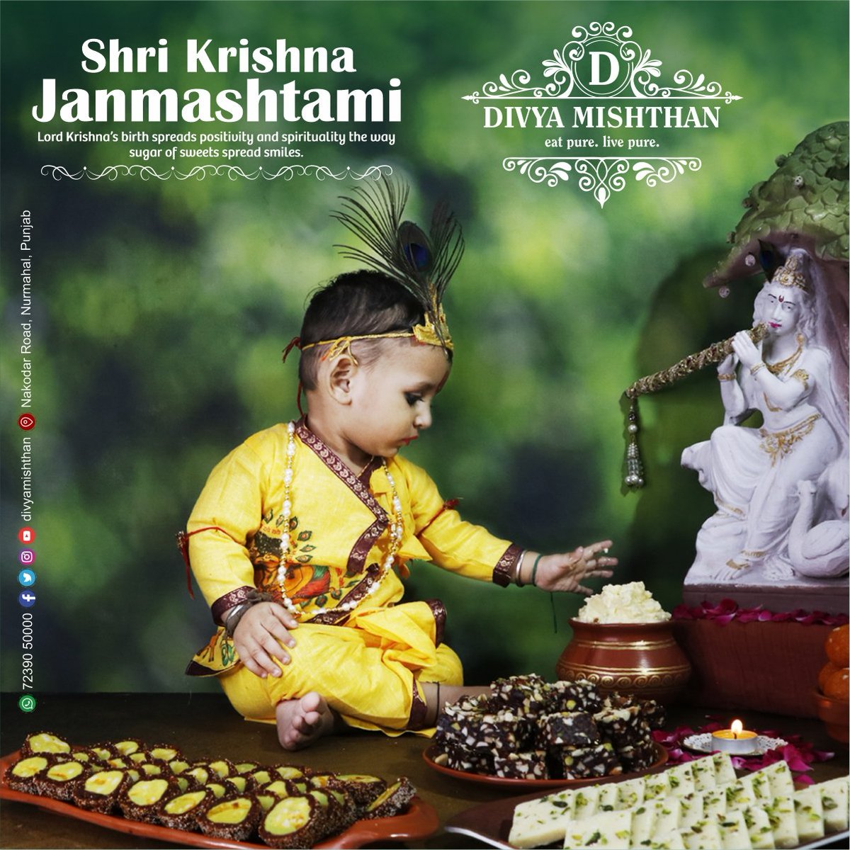 DivyaMishthan's tweet photo. Lord Krishna’s birth spreads positivity and spirituality the way sugar of sweets spread smiles. HAPPY JANMASHTMI
For Order call/whatsapp:
72390-50000
#janmashtamispecial #janmashtami #krishna #lordkrishna #makhanchor #dahi #morpankh #festival #eatpurelivepure #divyamishthan https://t.co/w2mXSXSAHd