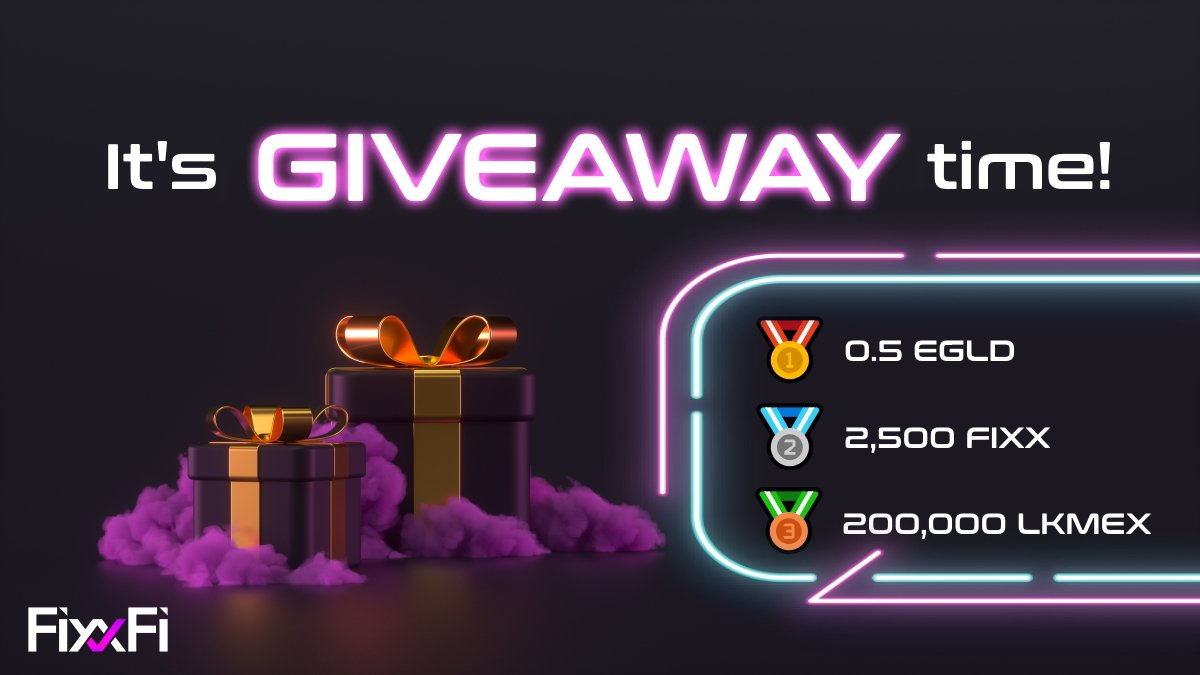 EsdtGiveaways's tweet photo. 🎁 #ELROND #GIVEAWAY 🎁

In partnership with @FixxToken we are giving away:

Prizes:
🥇0.5 $EGLD
🥈2.5k $FIXX
🥉200k $LKMEX

✅To enter:
1️⃣Follow @FixxToken
 &amp; me
2️⃣❤️ &amp; RT
3️⃣Upvote FixxFi at https://t.co/Mdec5ET4oR

Discord👉
https://t.co/Kl6QMH0zx6

#Crypto #Elrond #EGLD #FIXX https://t.co/PSnxFKyrQW