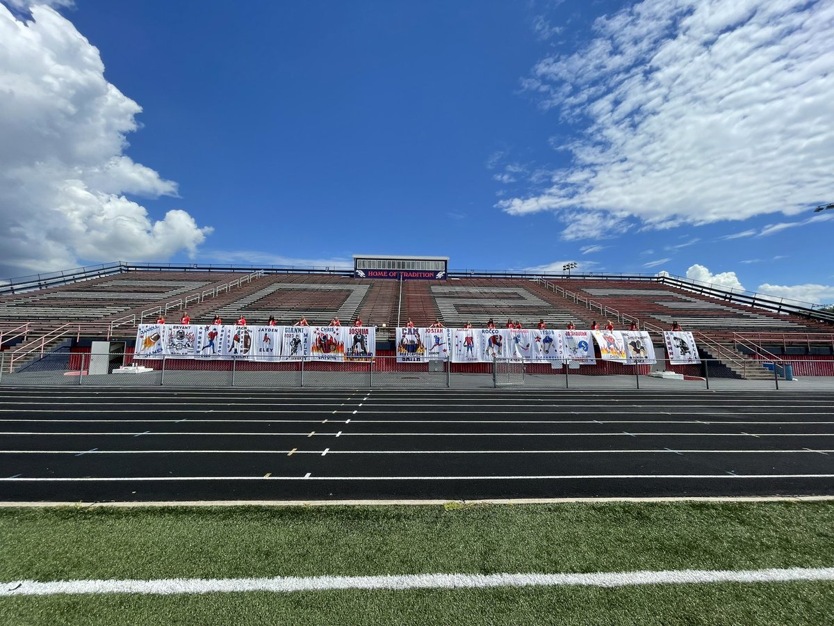 fitch_cheer's tweet photo. Senior football player banners 🤩 We are ready for Friday Night Lights ❤️🏈💙 https://t.co/E8D99pY2da