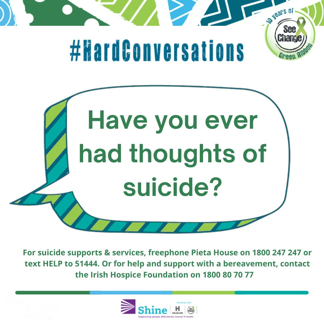 GreenRibbonIE's tweet photo. Suicide is a topic of conversation we generally try to avoid as it makes us feel uncomfortable. If a loved one is struggling with their #mentalhealth, know that it is ok to ask them ‘Have you ever had thoughts of suicide?’ #HardConversations https://t.co/qOIb4WjZJH