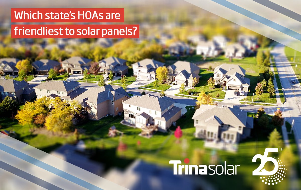 TrinaSolarUS's tweet photo. Along with the good #SolarITC extension news, some states are seeing promising results with laws banning HOAs from prohibiting homeowners from installing rooftop PV systems. Read our latest blog to learn where these new solar opportunities are emerging: https://t.co/eqfMJ5fVv3 https://t.co/1TB8b1NNPQ