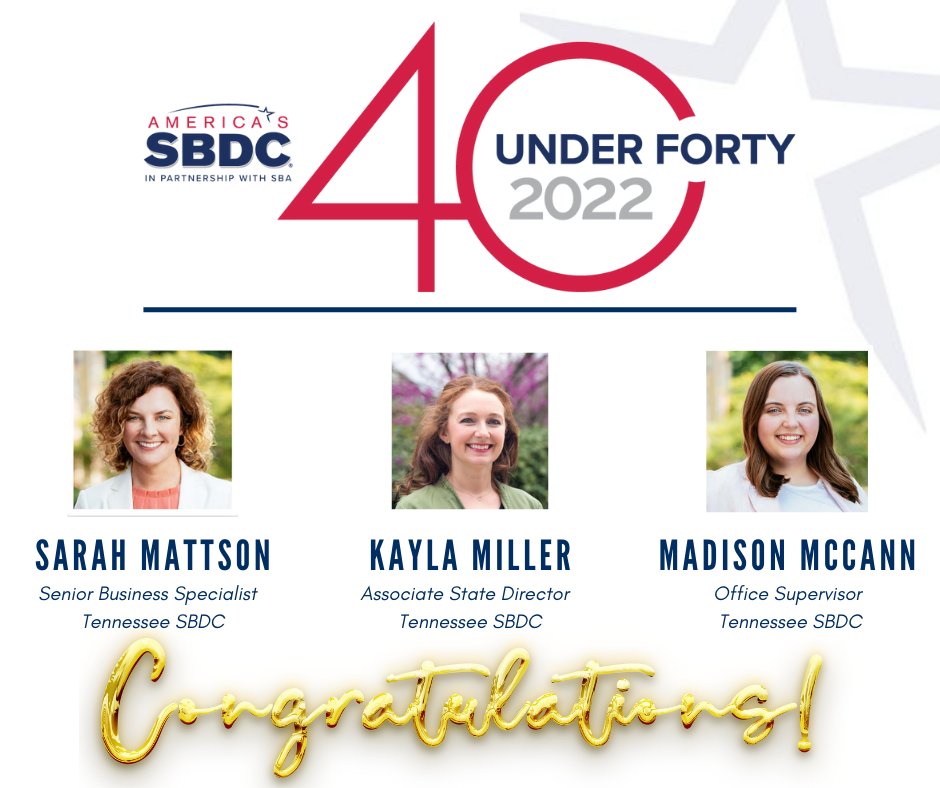tsbdc's tweet photo. Look who was chosen for the #ASBDC #40under40
Congratulations to our THREE winners!!! https://t.co/ujcFYTD85k