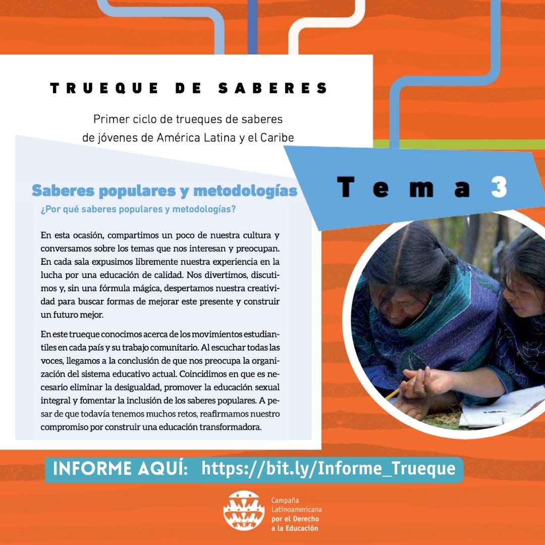 redclade's tweet photo. 📖Lee #TruequeSaberes: primer ciclo de trueque de saberes de jóvenes de América Latina y el Caribe
📌 Accede aquí al informe: https://t.co/KflPEVUMQ6
#CLADE #Educación #Educação #DDHH #AméricaLatina #TruequeSaberes https://t.co/zQogvAaqLB