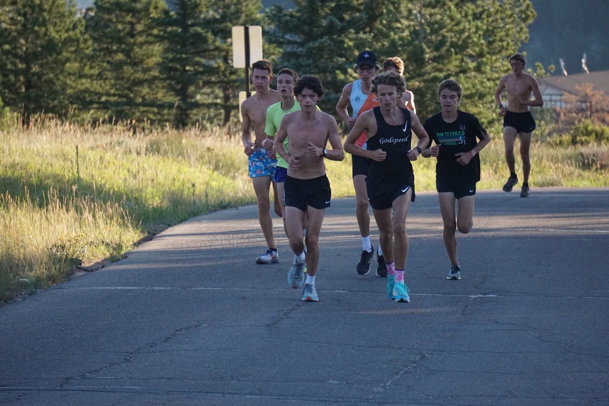 dowcathxc's tweet photo. On day 4 of our Colorado camp our squad completed “El Muerte!” This nearly 3k uphill race at 8,000 ft. elevation is a staple of our camp. This year’s victor was @FlynnMM1 who conquered the hill in 14:37, a nearly 50 second win! In 2nd &amp; 3rd were @jacksonheidesch &amp; @derocher_max. https://t.co/d2Gq19pLlw