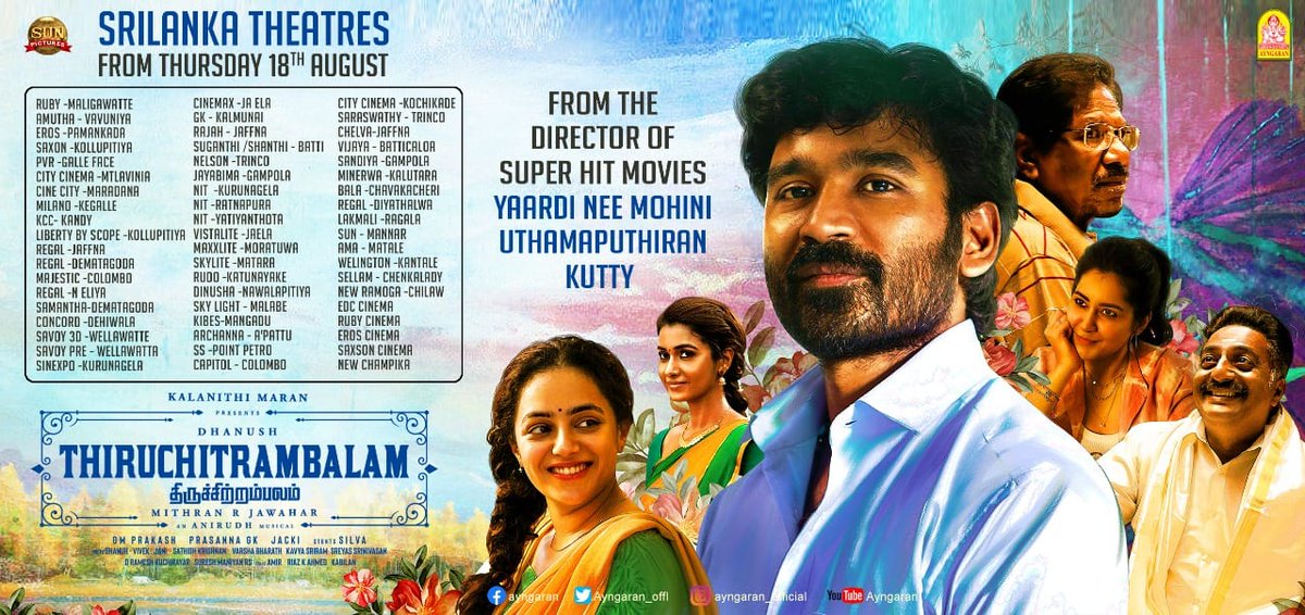 smritigit_pal's tweet photo. #Thiruchitrambalam Sri Lanka Theatre List
SL Release by #MCCgroup
#Dhanush #film https://t.co/YhrWhzICXz