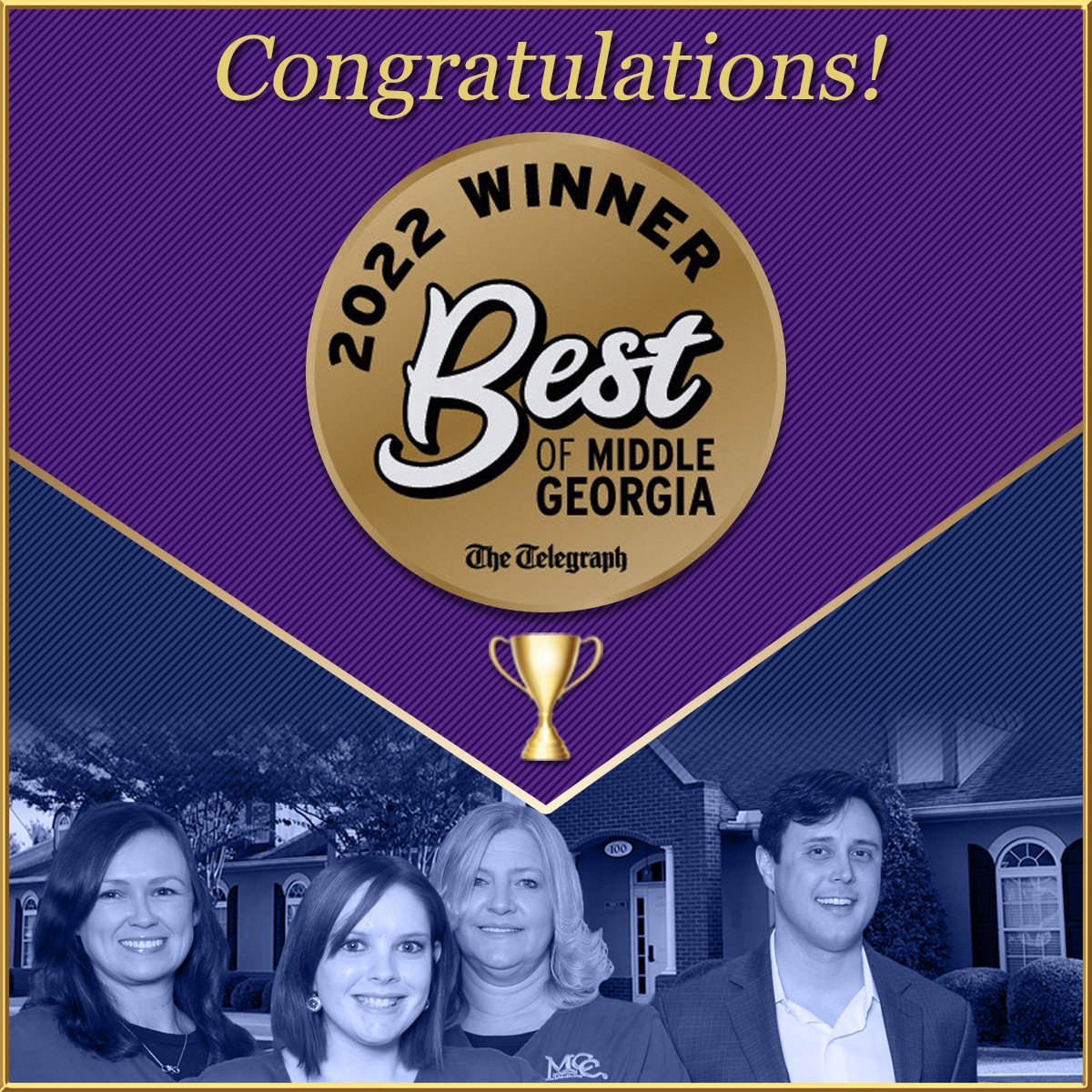 MCC Internal Medicine is very
proud to announce that our practice has been selected as the Best of Middle Georgia!

MCC placed GOLD for Best Family Medicine, making it the 1st place, top-rated selection amongst the voting this year. 

Full results at
BestofMiddleGeorgia.com.