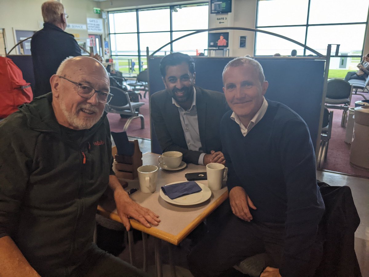Enjoyed a coffee catch up with the Big Guns, <a href="/HumzaYousaf/">Humza Yousaf</a> and @michaelmatheson. A rare meeting with two Cabinet Secretary's at Kirkwall Airport.