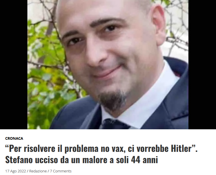 ccPinachet's tweet photo. โPer risolvere il problema #novax, ci vorrebbe #Hitlerโ. Stefano ucciso da un malore a soli 44 anni.
#karma https://t.co/pnC2YLd6q3