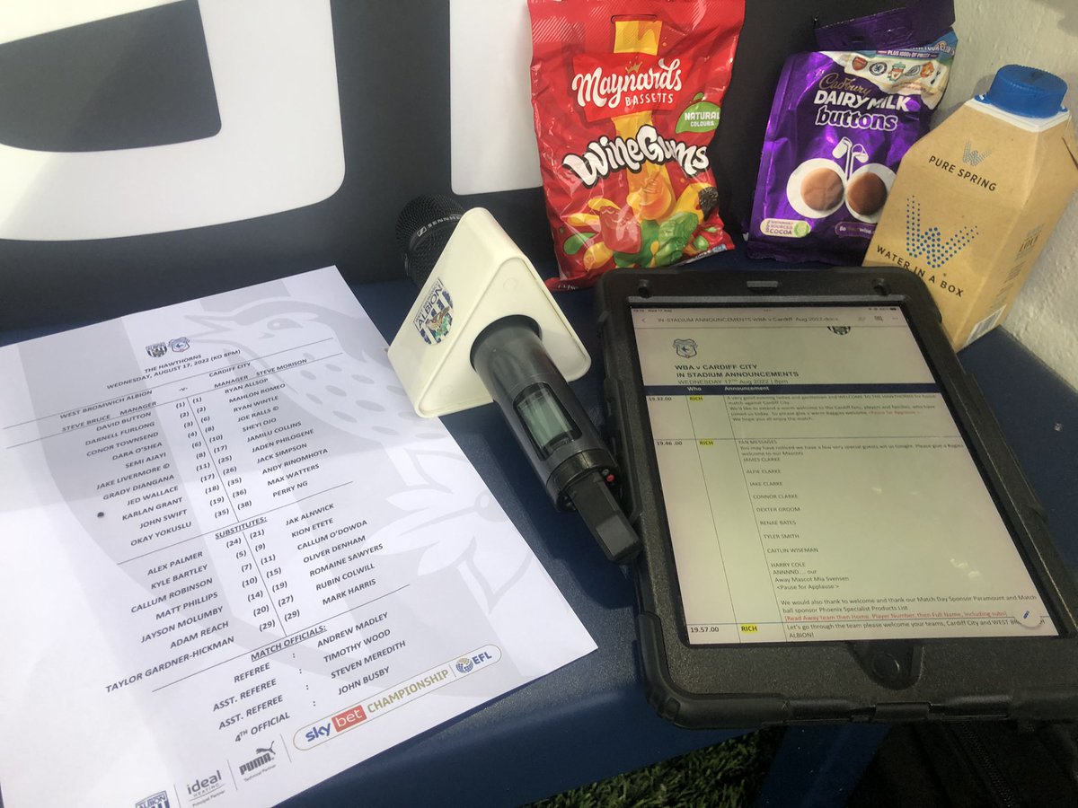 FMHursty's tweet photo. Think that’s everything I need @wba
In place and ready for #stadiumannouncer duties #WBACAR https://t.co/J0ipHfJOWm