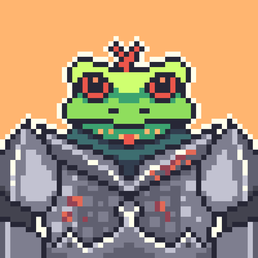 G thΞ GardΞn 🧢 (@gthegarden) on Twitter photo My girlfriend thought it was a book, but no, it's a Frog in a Battle Armor generated in Mindjourney by @vishak4u during <a href="/BrawlerzNFT/">Brawlerz Kingdom</a> frog Festival.
Had to make it into pixel art. My girlfriend thought it was a book, but no, it's a Frog in a Battle Armor generated in Mindjourney by @vishak4u during <a href="/BrawlerzNFT/">Brawlerz Kingdom</a> frog Festival.
Had to make it into pixel art.
