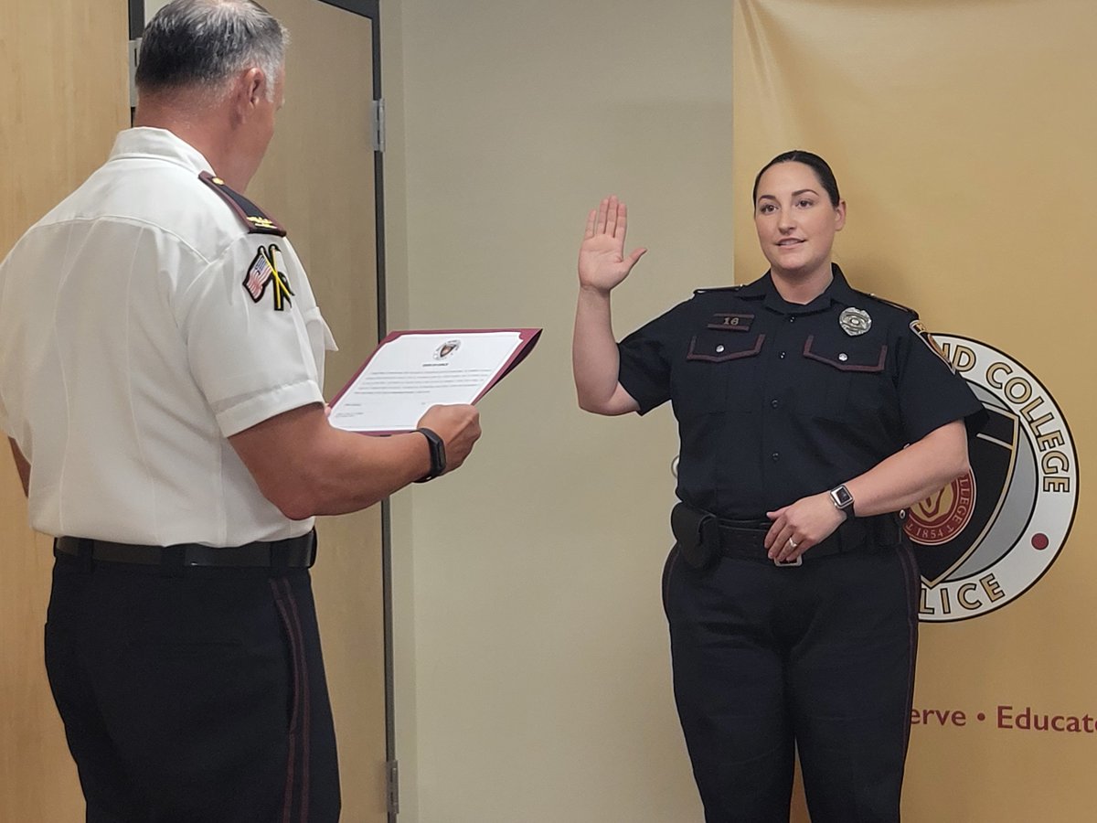 RIC Campus Police proudly swore in Ofc. Vanessa Wilcox yesterday, welcoming her to our campus community! Her fiancé, David, could not be present to pin her badge because he is currently attending police academy himself as a candidate for West Warwick PD.
#RICNews <a href="/James_Mendonca/">James Mendonca</a>