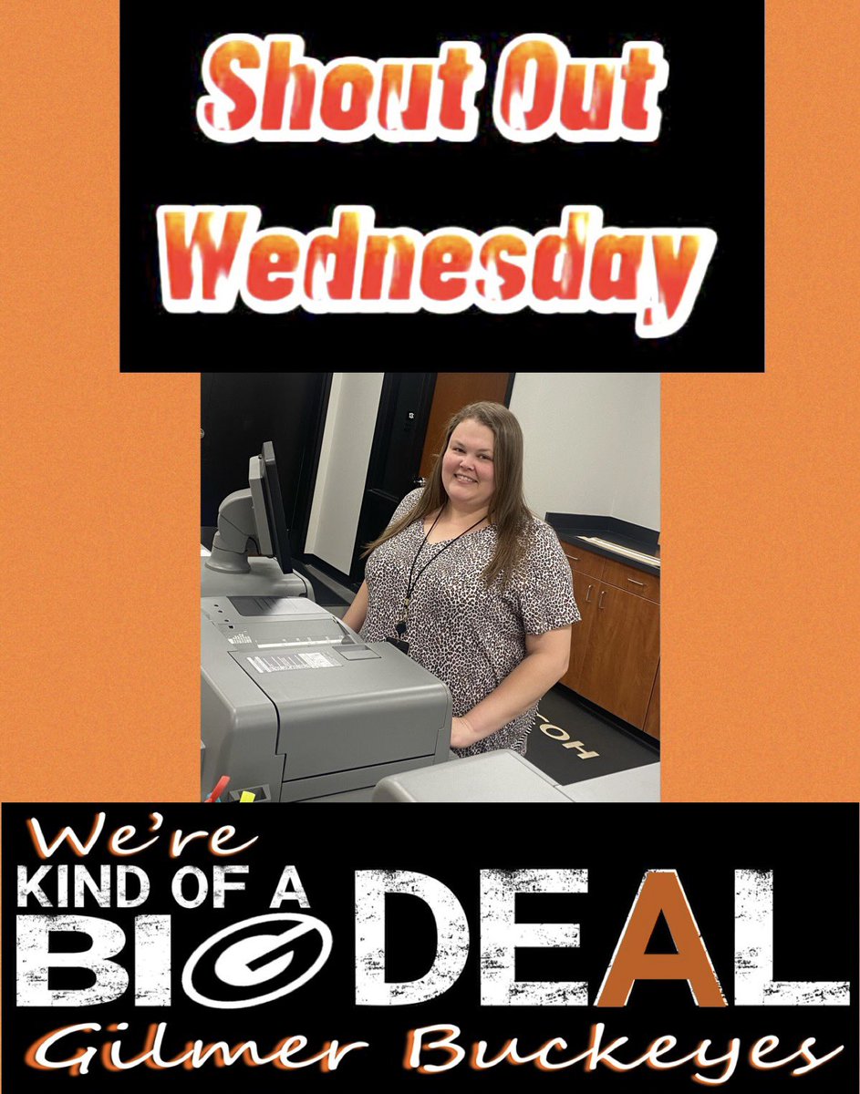 GilmerISDProud's tweet photo. Our first Shout Out Wednesday is for Taryn Sallee who runs our district printshop. She is appreciated by every teacher for her excellent work! Oh, it’s her birthday, too! 🎂Happy Birthday!!! You are a BIG deal! https://t.co/xd83yHz4Le