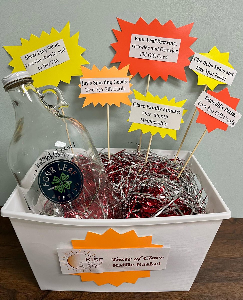 RISE_Advocacy's tweet photo. Raffle Basket #1: Taste of Clare County!

Raffle Tickets are $5 per ticket to enter this basket, alongside the 3 others. To purchase your raffle tickets today visit:: https://t.co/eNqvTlvAW1.

Thank you Clare Co businesses for your support of our mission!

#togetherwerise https://t.co/eeSCN5HAbw