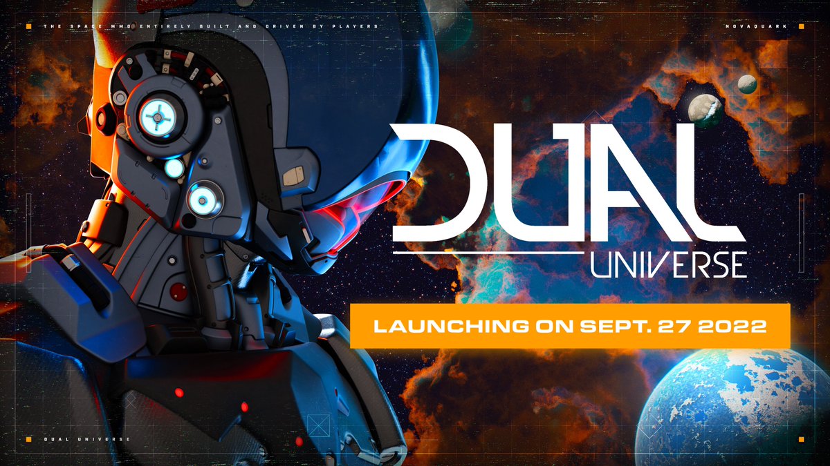 After eight years of development and two years of beta, we’re launching #DualUniverse!

Available on our website and Steam, Dual Universe launches on September 27, 2022.

Wishlist Dual Universe today: store.steampowered.com/app/2000270/Du…