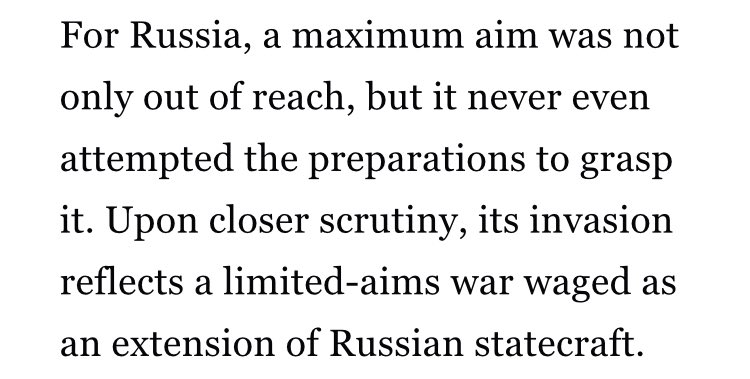 @stephenWalt @RamzyMardini “A limited-aims war waged as an extension of Russian statecraft.”

The Kremlin’s lost more than twice as many troops in 175 days than the Soviets did in Afghanistan in a decade - and Putin and Lavrov never stopped talking about those loses. “Russian statecraft” is a misnomer