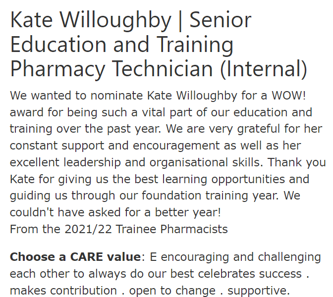 HHFT_PreReg's tweet photo. Thank you for all your support! @kwilloughby88  
Congratulations to Kate Willoughby @HHFTnhs #HHFTwow, #CustomerService, #TheWOWAwards https://t.co/31zqJQYW8N https://t.co/EGrbMVBsX6