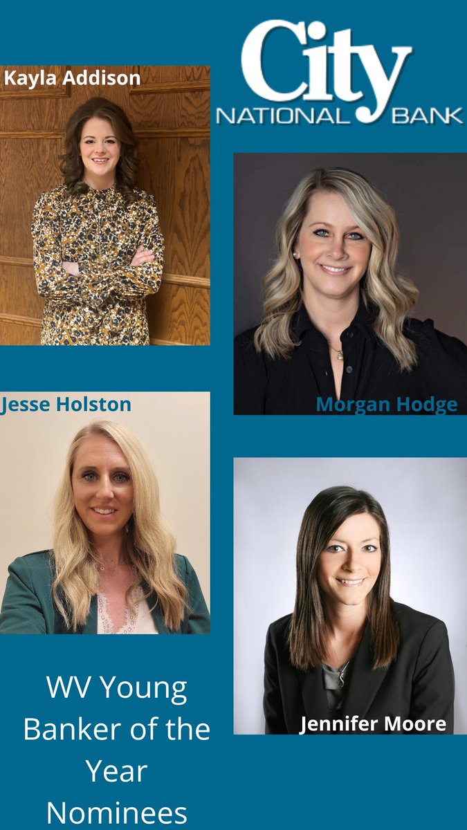 BankAtCity's tweet photo. Congratulations to the recent West Virginia Young Banker of the Year nominees, featuring four of City’s own!
Kayla Addison – VP, Branch Manager; Morgan Hodge – VP, Regional Manager; Jennifer Moore – VP, Branch Manager; Jesse Holston – AVP, Digital Channels Manager https://t.co/QkCCqQCqN3