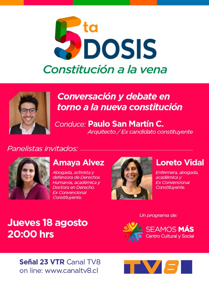 Paulo San Martín (@paulosanmartn1) on Twitter photo Este Jueves 18.08.2022 a las 20:00 hrs
Segundo Capítulo de ”5ta Dosis, Constitución a la Vena" Conducido por Paulo San Martín <a href="/PauloSanMartn1/">Paulo San Martín</a>
Nos acompañarán las ex convencionales Constituyentes
<a href="/LoretoVidalH/">Loreto Vidal Hernández</a> y @amaya_alvez
No se lo pierdan en <a href="/Tv8Concepcion/">Canal TV8 Concepción</a>
#5tadosis #biobio Este Jueves 18.08.2022 a las 20:00 hrs
Segundo Capítulo de ”5ta Dosis, Constitución a la Vena" Conducido por Paulo San Martín <a href="/PauloSanMartn1/">Paulo San Martín</a>
Nos acompañarán las ex convencionales Constituyentes
<a href="/LoretoVidalH/">Loreto Vidal Hernández</a> y @amaya_alvez
No se lo pierdan en <a href="/Tv8Concepcion/">Canal TV8 Concepción</a>
#5tadosis #biobio