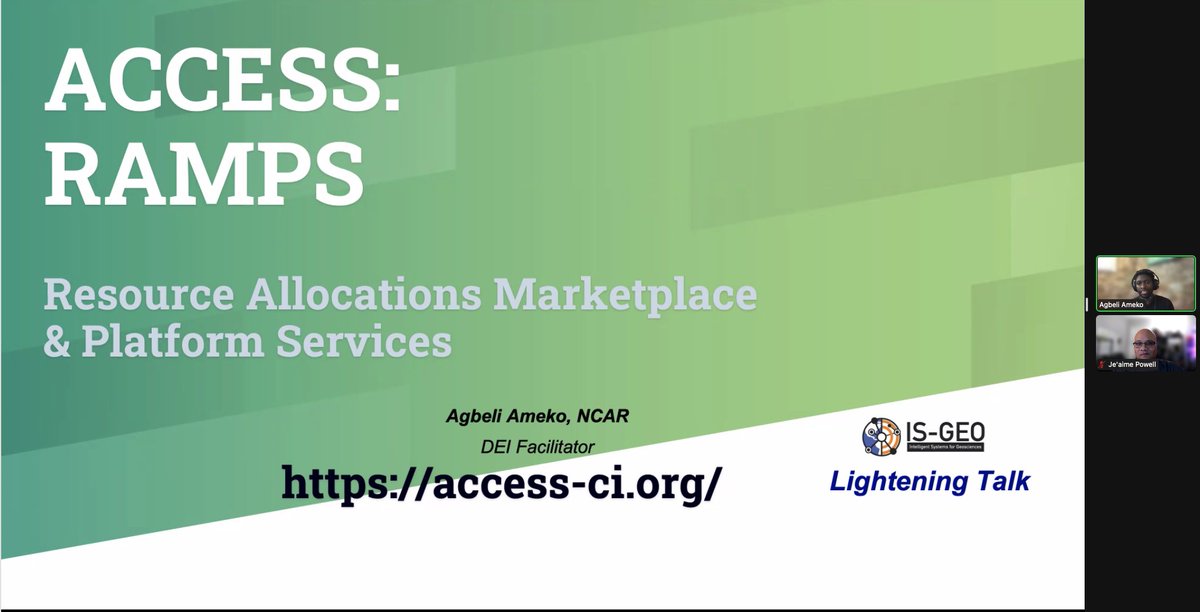 IS_GEOCommunity's tweet photo. Thank you to Agbeli Ameko from NCAR CISL for giving an EnLightning Talk at #ISGEO22 on "XSEDE to ACCESS Transition: Allocations Overview"

https://t.co/sNDfgEgMOx https://t.co/9HmPdRGRXA