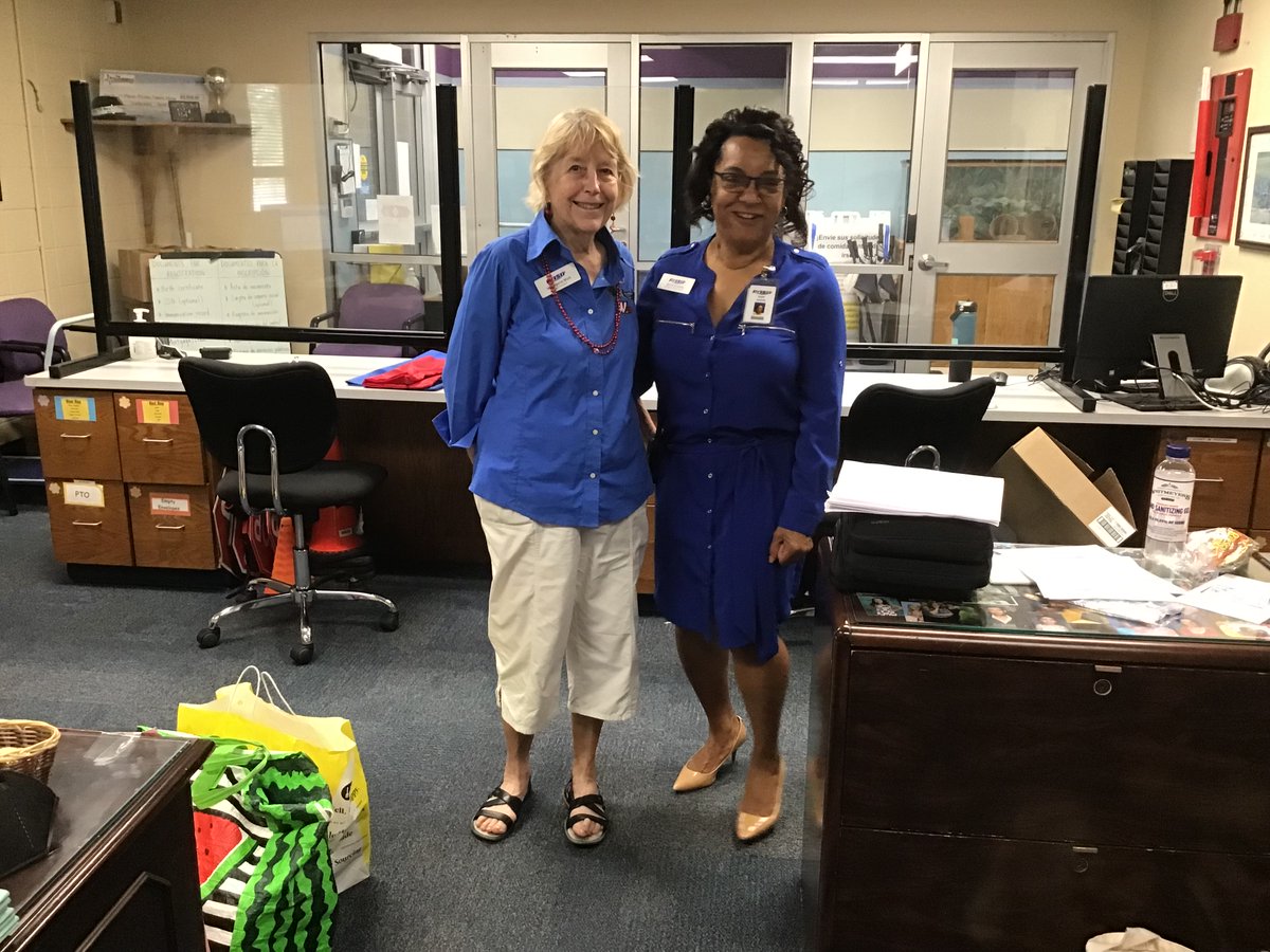 PfISD Board of Trustees president Vernagene Mott with principal Genia Antoine. Mrs. Mott giving thanks to staff!