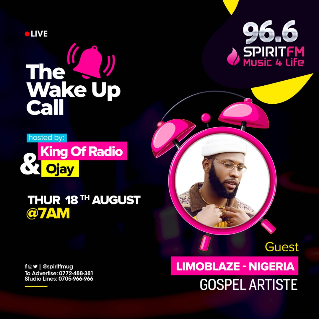 Tomorrow on #WakeUpCall we are giving you the #AliveInThePark vibes with <a href="/KingOfRadioUg/">King Of Radio Wesley</a> and <a href="/_ojangole/">Ojangole</a> joined by Nigerian finnest <a href="/Limoblaze/">LIMOBLAZE</a>. What would you love to know about him, how about your favorite song from him?. Drop it all in the comment section.
#SpiritFm #Music4Life