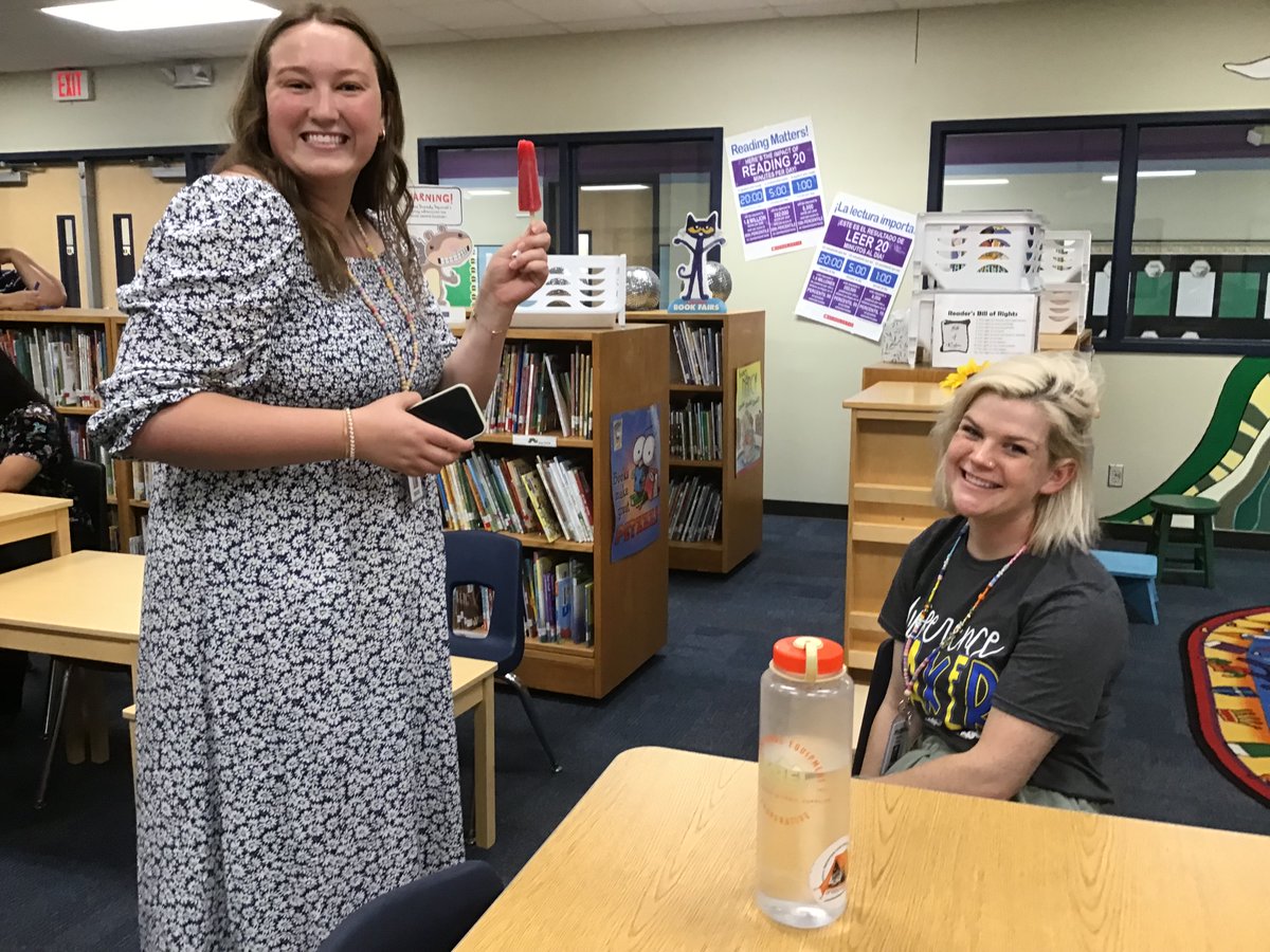 First Year Teacher, Alexa Carter, and kindergarten teacher, Rebekah Mosley, celebrate after first day of school!